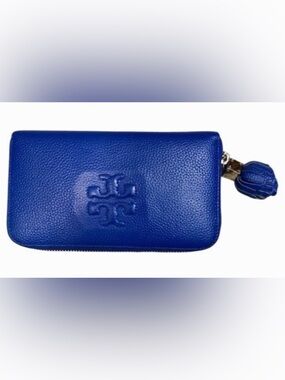 Tory Burch Blue Wallet Zip-Around Continental Tassel